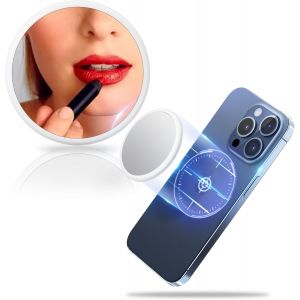 JGD-Miroir d'avion magn&eacute;tique pour iPhone 17 Air 16 15 14 13 12 Pro Max Plus, ou pour &eacute;tui de t&eacute;l&eacute;phone Magsafe &iquest; Miroir de maquillage fin pour selfies, vlogging en streaming, blanc - Neuf