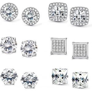 6 Paire Zircon Cubique Clous D'oreille Boucles D'oreilles Homme Femme Acier Inoxydable Mode Femme Boucles D'oreilles Avec Boite-Cadeau - Neuf