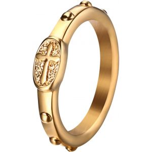 Kal-Bague Femme Acier Inoxydable : Bague Femme Chevalière Croix Chrétienne Fantaisie Élégant Avec Bijoux Religieux Foi Or - Cadeau Anniversaire Saint Valentin - Neuf