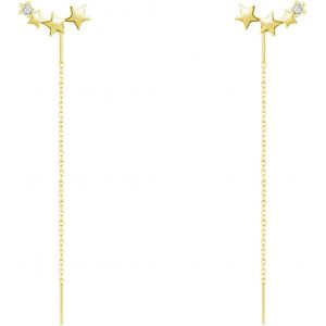 Chenquansarl-Boucles D'oreilles Pendantes À Chaîne En Étoile,Boucle Oreilles Or Pour Femmes,Boucle D'oreilles Longues Goutte Tassel En Argent Fin 925,Boucle D'oreilles Grimpante En Zircon - Neuf
