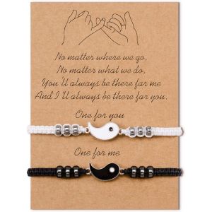 Kal-2 Pcs Yin Yang Tai Chi Bracelet, Assorti Couples Tissé D'amitié Réglable, Partenaires Meilleur Ami Femmes Hommes - Neuf