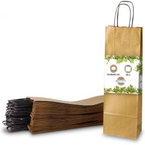 25 Pi&egrave;ces Sacs Pour Bouteille Pochettes Cadeaux Avec Poign&eacute;e 14x8x40cm En Papier Kraft Grammage 100 G/M2 Emballage De Bouteilles I Pochette &Agrave; Vin I Sachet En Papier I Or - Neuf