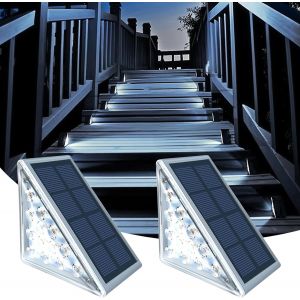 Lot De 2 &Eacute;clairages Solaires D'escalier D'ext&eacute;rieur Blanc Froid - Lampes Solaires D'escalier - Ip67 - &Eacute;tanche - Pour Sol, V&eacute;randa, Cour, Chemin, Jardin, All&eacute;e - Neuf