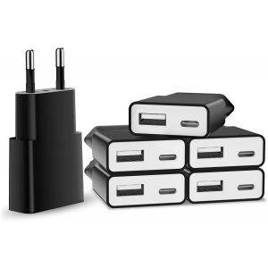 6Pack Chargeur Usb 5V/1A 2Port Mini Usb Mural Chargeur Secteur Usb Adaptateur De Prise Universel Compatible Avec Iphone Apple, Samsung, Nexus, Nokia, Huawei, Xiaomi, Htc, Sony, Lg (Noir - Neuf