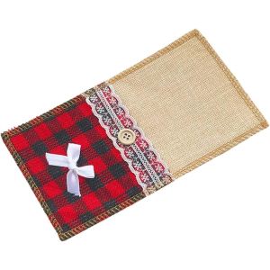 8pcs de No&euml;l Couverts de Sacs, Utilis&eacute; pour Thanksgiving, F&ecirc;te du Nouvel An, No&euml;l, D&eacute;coration de Table (Grille Rouge) - Neuf