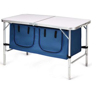 Table De Camping Pliable 120 X 60 X 54/71 Cm 2 Hauteurs R&eacute;glables Design Multifonction En Aluminium Bleu Helloshop26 20_0013915 - Neuf