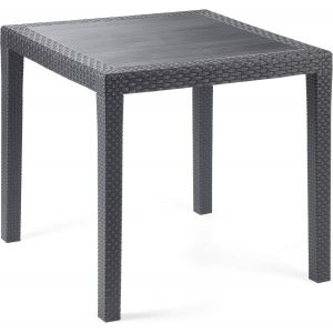 Ulteronixshop-Table D'ext&eacute;rieur Agrigento, Table De Jardin Carr&eacute;e, Etag&egrave;re Fixe Effet Rotin, 100% Made In Italy, 79x79h72 Cm, Anthracite - Neuf