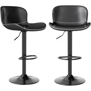 Ulteronixshop-Tabouret Bar Lot de 2, Tabouret de Bar R&eacute;glable en Hauteur en Cuir PU, Chaise de Bar avec Dossier et Repose-Pieds, Chaise Haute Cuisine Pivotant, Moderne, Noir - Neuf