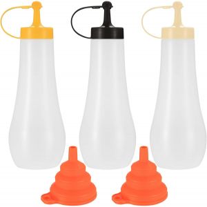 Lot de 3 bouteilles de sauce en plastique, 480 ml, pour condiments, pour ketchup et moutarde. - Neuf