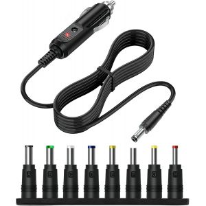 Eryi-12v 5a Chargeur Allume-Cigare Universel Avec 8 Connecteurs, Allume-Cigare Prise Avec Câble 1.5m, Chargeur De Voiture Dc, Câble D'alimentation Dc 5.5 X 2.1mm Pour Gps, Caméras, Haut-Parleurs - Neuf