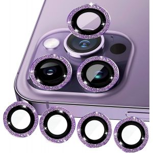 Kal-Compatible Avec Iphone 14 Pro Et Iphone 14 Pro Max Protection D'appareil Photo Bling-Bling En Verre Blindé À Paillettes (6,1/6,7 Pouces), Couvercle De Lentille, Violet - Neuf