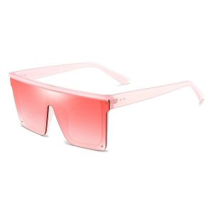 Lunettes de soleil carrées surdimensionnées pour femmes hommes mode plat haut grand cadre nuancesCadre rose transparent - Neuf