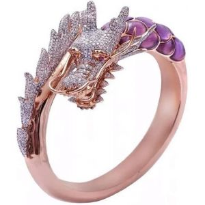 Bnhgc-Bague Tête Dragon En Cristal, Bague Animal Dragon En Strass Pour Hommes, Bague Amulette Dragon Classique Bijoux Dragon Étincelants, Bague Dragon Or Rose Bague Animal Dragon Mode Pour Garçons - Neuf
