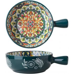 Bol Salade 600 Ml Petit Dejeuner Style Boh&egrave;me,Bol Ceramique Convient Pour Les Salades,Les Nouilles Instantan&eacute;es,Le Muesli,Les Snacks,Les Fruits,Les En-Cas (Verte) - Neuf