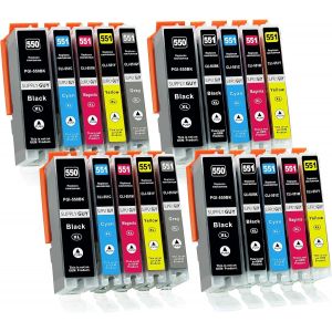 20 Cartouches d'encre (Compris Gris) avec Puce Compatible avec Canon PGI-550/CLI-551 pour Canon Pixma IP8700 IP8750 MG6300 MG6350 MG7100 MG7150 MG7500 MG7550 - Neuf