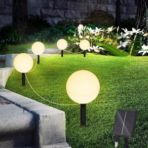 Lampe Solaire Jardin,Lampes Solaires &Agrave; 5 Led De 6 M Pour L'ext&eacute;rieur, Lampe De Jardin Solaire Exterieur,Avec 7 Modes De Transformation De Couleur,&Eacute;tanche Ip65, Pour D&eacute;coration De Chemin De Jardin - Neuf