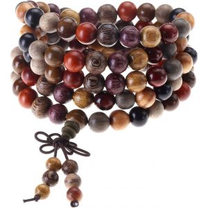Chapelet Bouddhiste Collier Mala Bois 8mm 108 Perles En Bois De Santal Naturel Cha&icirc;ne Chapelet Multi-Tour Tib&eacute;tain Bouddha Mala Chinois Noeud &Eacute;lastique Homme Femme - Neuf