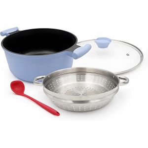 Subzonal-Marmite Antiadh&eacute;sive Avec Couvercle, 6,5 L, Cocotte &Agrave; Soupe Et P&acirc;tes Avec Cuiseur Vapeur, Grande Marmite Antiadh&eacute;sive Avec Poign&eacute;e Qui Reste Froide, Compatible Avec Toutes Les Cuisini&egrave;res - Neuf