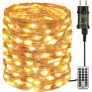 Kalanka-Guirlande Lumineuse Avec T&eacute;l&eacute;commande, 10m 100 Led Guirlande Int&eacute;rieur Avec Minuterie Ip65 &Eacute;tanche, 8 Modes Cuivre Fil Fairy Lights Pour Exterieure Noel Mariage F&ecirc;te Christmas, Blanc Chaud - Neuf
