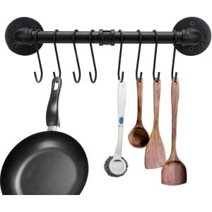 Eryi-Support Industriel De 40 Cm Avec 8 Crochets ¿ Support Mural Pour Ustensiles De Cuisine, Ustensiles De Cuisine, Couvercle Et Serviettes - Neuf