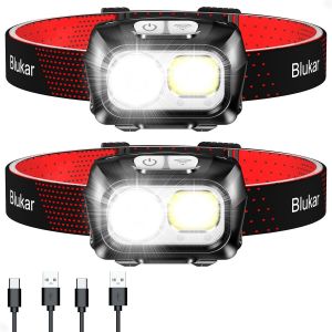 Eryi-Lampe Frontale Rechargeable 2 Pack, Super Lumineux Léger Torche Frontale Led Puissante Avec Voyant Rouge,8 Modes D'éclairage,Capteur Mouvement,Ipx5 Étanche,30h D'autonomie Pour Camping/Pêche - Neuf