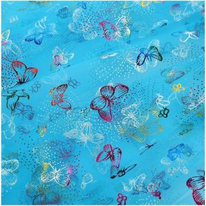 Tissu En Tulle À Paillettes-1 M X 150 Cm-Vendu Au Mètre-Motif Papillons-Tulle À Paillettes-Pour Bricolage,Décoration D'intérieur,Mariage,Robe De Costume-Bleu - Neuf