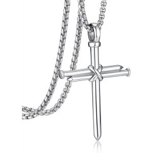 Trahoo-Collier Homme Croix Chrétienne Acier Inoxydable/Noir, Pendentif Religieux Avec Chaîne Ajustable De 55+5cm - Neuf