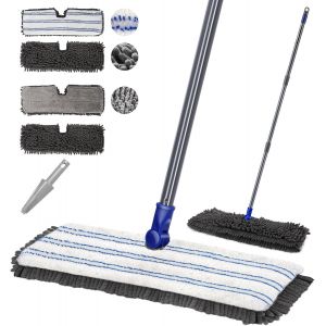 Moiuy-Balai Serpillère Microfibre, Serpillere Balai Plat Professionnel Rotatif À 360°, Sec & Humide Avec 2 Serpillère En Microfibre Et 2 Serpillère En Chenille, Serpillière De Nettoyage Des Sols - Neuf