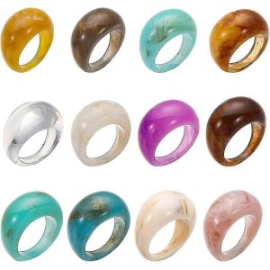12 Pcs Vintage R&eacute;sine Acrylique Diamant Anneaux Bijoux Tendance Unique Carr&eacute; Gem Bague Pour Les Filles Et Les Femmes (12 Pi&egrave;ces) - Neuf