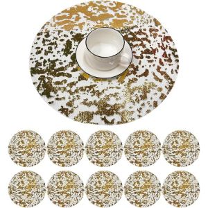 Eryi-Lot De 10 Sets De Table Ronds, Sets De Table Ronds En Feuille D'or, Sets De Table Ronds Dorés, Sets De Table Brillants, Sets De Table En Maille Pour Décoration De Table, Mariage, Festival, Fête, - Neuf
