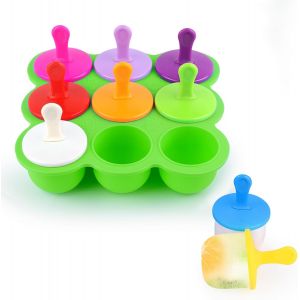 Kal-Moulle A Glace En Silicone Sans Pba, 9 Cellules Bebe Avec Bâtonnets En Plastique Colorés, Moule À Glace Réutilisables Démoulage Facile Pour La Préparation De Popsicles Crèmes Glacées (Vert) - Neuf