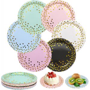 Checarzhn--No1-36 Pièces Assiette Jetable Anniversaire, Assiette Dessert, Assiettes Carton, Assiettes En Papier De Fête, Vaisselle De Baptême, Anniversaire, Fête De Mariage - Neuf