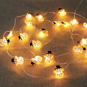KAL-Guirlande Lumineuse Bonhomme De Neige, 2 M, 20 Led, Décoration De Noël, Rideau Lumineux Extérieur, Blanc Chaud, Batterie Pour Fête, Noël, Balcon - Neuf