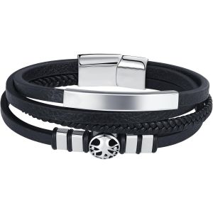 Kal-Arbre De Vie Hommes Bracelet En Cuir Magnétique En Acier Inoxydable Velcro Noir - Neuf