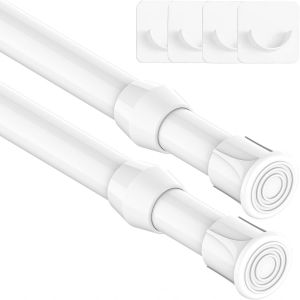 Lot De 2 Tringles De Fixation T&eacute;lescopiques Pour Rideaux, Tige De Tension Sans Per&ccedil;age, Tringle &Agrave; Rideau Extensible Pour Armoire De Cuisine - Blanc, 97-140 Cm (Diam&egrave;tre 13 Mm)[Pou8806114] - Neuf
