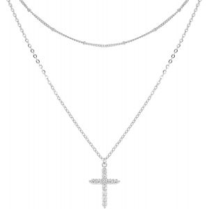 Kal-Necklace Men's Cross Necklace Punk Double Necklace With Cross Pendant Stainless Steel Necklace For Men Ladies - Neuf