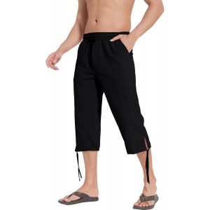 Short 3/4 En Lin Pour Homme - Pour L'&eacute;t&eacute; - Plage - Yoga - Jogging - D&eacute;contract&eacute; - Neuf
