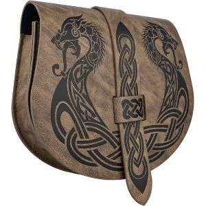 SJZG-Pochette De Ceinture Langskip Emboss&eacute;e Viking, Medieval Faux Leather Flap Saddle Side Bag Sacs &Agrave; Main, Sac &Agrave; Ceinture Portable R&eacute;tro (Marron A) - Neuf