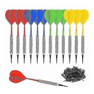 Set de fl&eacute;chettes avec 100 pointes extra douces,fl&eacute;chettes souples de s&eacute;curit&eacute; (rouge,jaune,bleu,vert) (12 pi&egrave;ces) - Neuf
