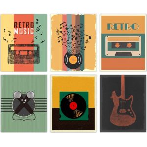 KALANKA-Vintage Musique Affiche Decoration Murale Sur Toile Mur Tableau Decoration Murale Microphone Guitare Color&eacute; Peinture Mur Art populaire R&eacute;tro &agrave; la Mode Tableaux, Posters et Arts D&eacute;coratifs - Neuf