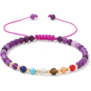 Eryi-Bracelet Chakra Pour Femme, Élastique Bracelet 7 Chakras Pierre Naturelle 4mm Naturelle Bracelets Perles Bracelets Pierres Naturelle Pour Femme Fille - Neuf