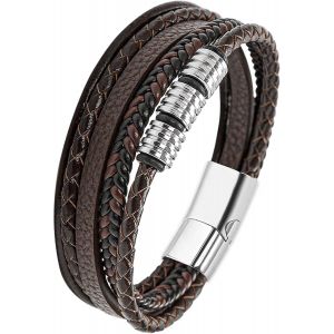 Kalanka-Bracelet Cuir Homme, Bracelet Perle Homme, Noir Bleu Marron Bracelets Pour Hommes, Avec Boîte Cadeau - Neuf