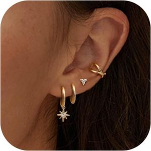 Kal-4 Paires Boucles D'oreilles Femme Plaqu&eacute; Or 14 Carats Argent Sterling 925 Aiguilles D'oreille Hypoallerg&eacute;niques Cartilage Tragus Helix Piercing Oreille Petites Boucles D'oreilles Femme - Neuf
