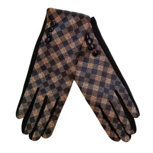 Promotion ! Gants Su&eacute;dine 'tartan &Eacute;cossais' Taupe Noir - Taille Unique - Neuf
