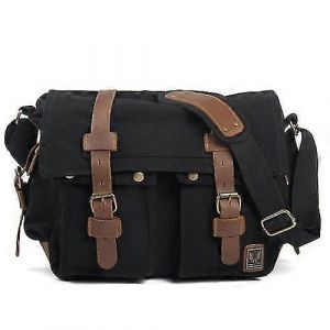 Toile cuir hommes messager sacs je suis légende will smith big sacoche bandoulière ordinateur homme portable mallette voyage sac à main-Noir - Neuf