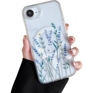 KAL-Coque Magn&eacute;tique Pour Iphone 16E, &Eacute;tui Souple Transparent Avec Motif Fleurs [Compatible Avec Magsafe Charge Sans Fil], Coque Protecteur R&eacute;sistant Pour Iphone 16E 6,1""-Lavande - Neuf