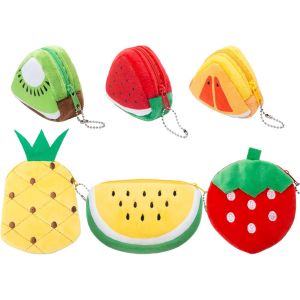 CAUC-6 Pi&egrave;ces Mini Porte Monnaie en Peluche Mignon Petit Pochette Portefeuille avec Fermeture Eclair, Coin Portes Monnaie en Forme de Fruits Mini Sac de Rangement pour Femmes et Filles Ranger - Neuf