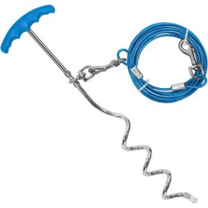 Petphabt Piquet Pour Chien Et C&acirc;ble D'attache Robuste Avec Piquet En Spirale De 40,6 Cm Pour Chiot Et Animal Domestique Bleu Sarcelle 10 M - Neuf