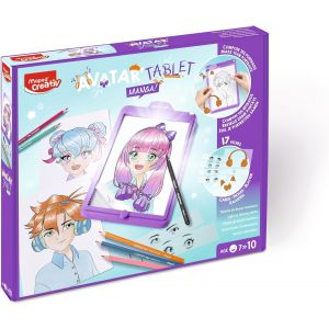 MEVRONISSHOP-Creativ - Avatar'Tablet Manga - Machine &agrave; Dessiner Lumineuse, pour Composer des Portraits Manga &agrave; l'Infini - Tablette Lumineuse avec Fiches Mod&egrave;les & Mat&eacute;riel de Dessin - D&egrave;s 7 Ans - Neuf