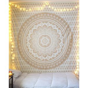 Jaune Mandala De Bohème, Tapis De Yoga, Indien Tapisserie - 180 X 230 Cm - Neuf